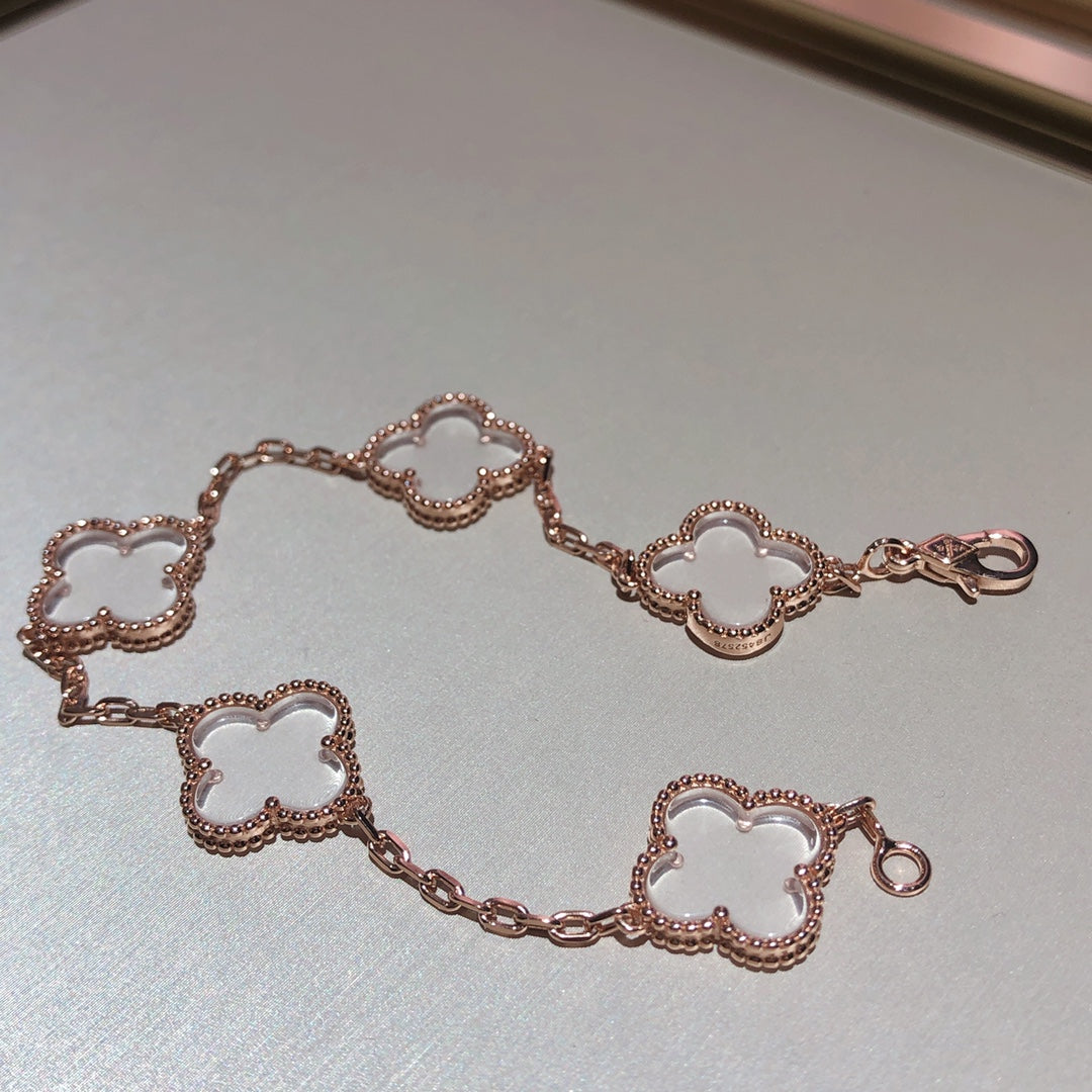 [Glow]New CLOVER 5 MOTIF ROCK CRYSTAL BRACELET