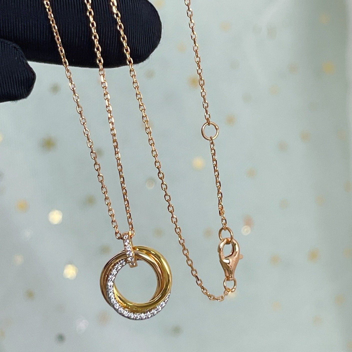 GlowTRINITY NECKLACE SILVER GOLD PINK GOLD DIAMONDS