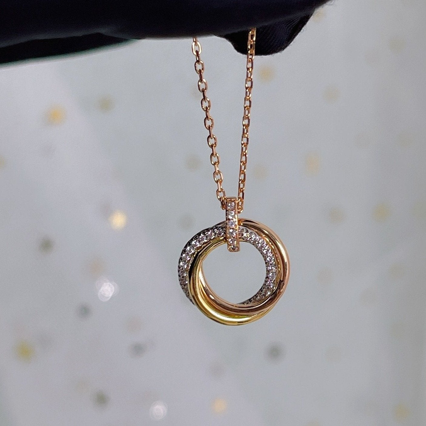 GlowTRINITY NECKLACE SILVER GOLD PINK GOLD DIAMONDS