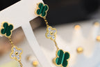 ¡®Glow¡¯CLOVER EARRINGS GOLD MALACHITE DIAMOND 3 MOTIF
