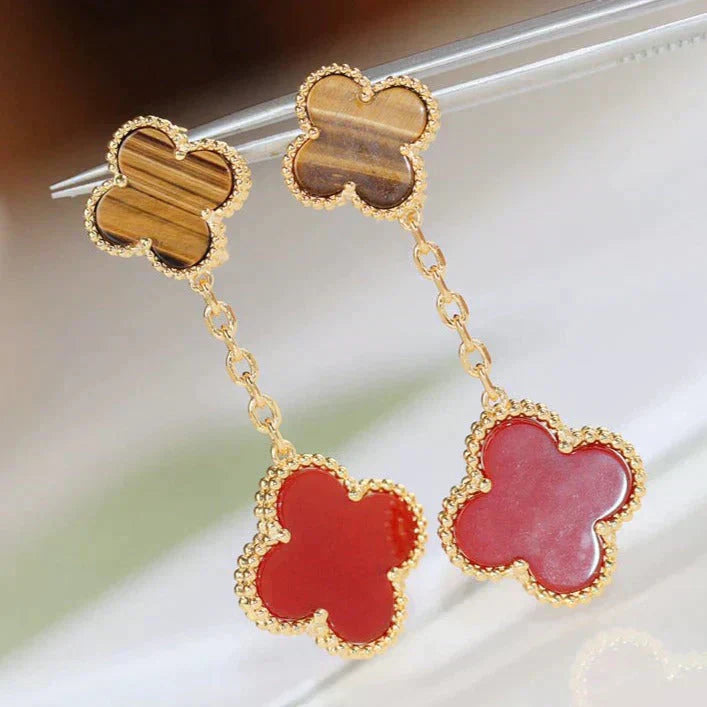 ¡®Glow¡¯CLOVER  2 MOTIF  TIGER EYE CARNELIAN EARRINGS