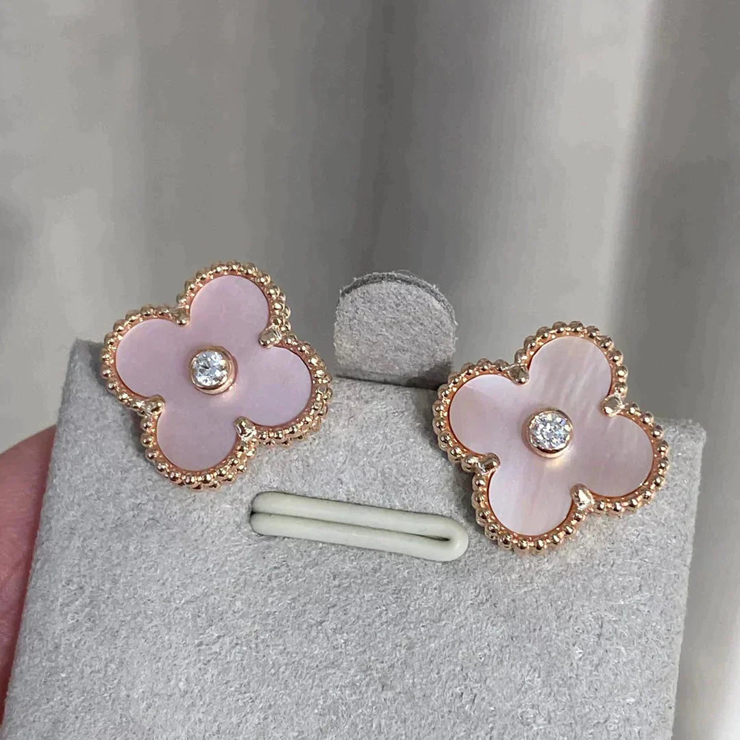 ¡®Glow¡¯CLOVER MEDIUM 1 MOTIFS  PINK MOP DIAMOND EARRINGS