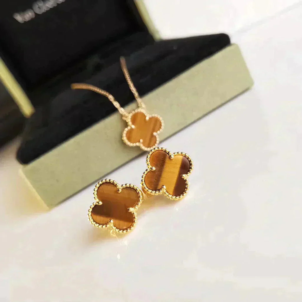 ¡®Glow¡¯CLOVER MEDIUM 1 MOTIFS TIGER EYE EARRINGS