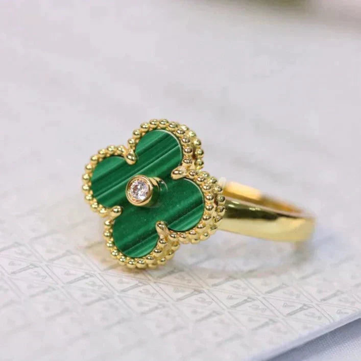 ¡®Glow¡¯CLOVER MALACHITE RING GOLD DIAMOND