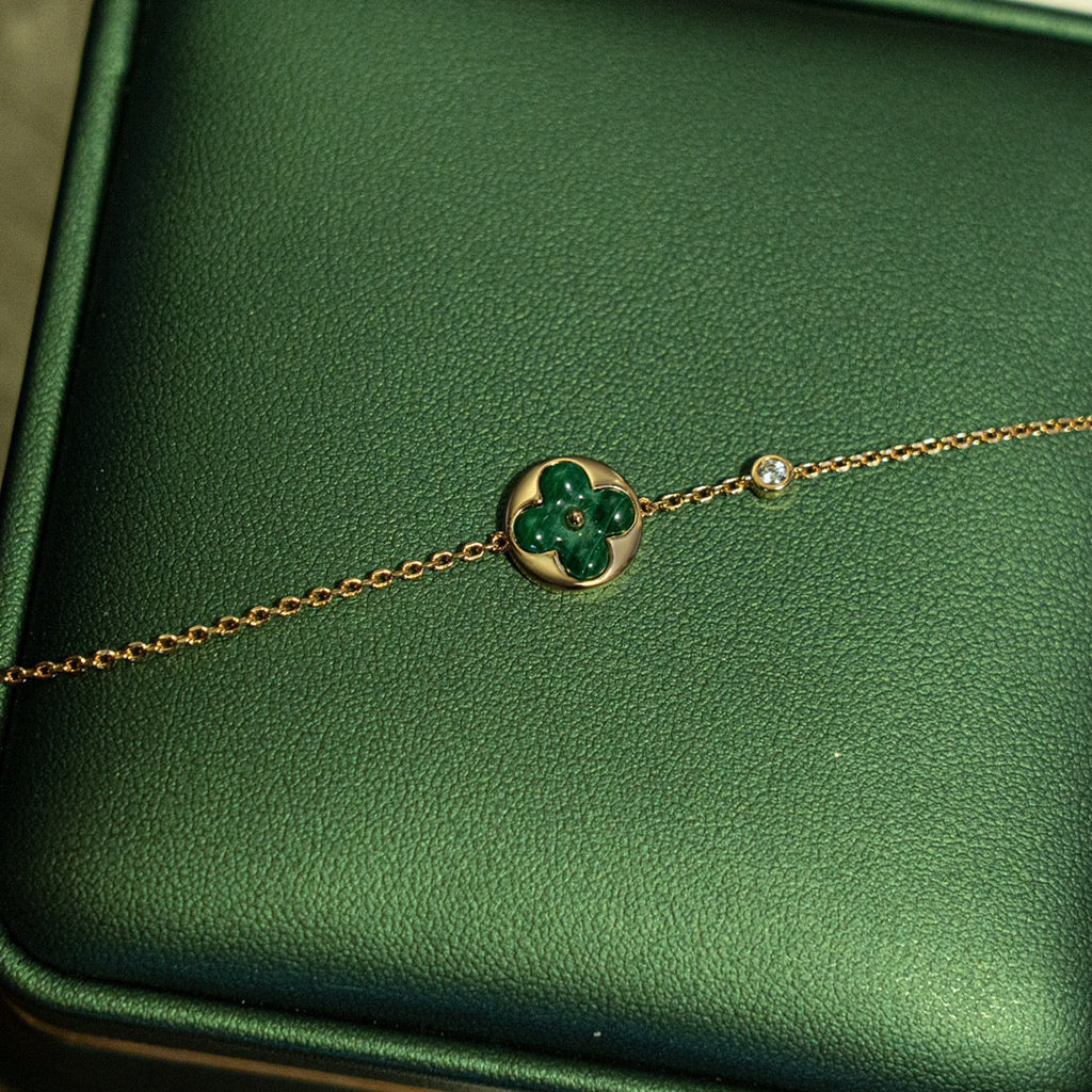 GlowSUN MALACHITE 1 DIAMOND PINK GOLD BRACELET