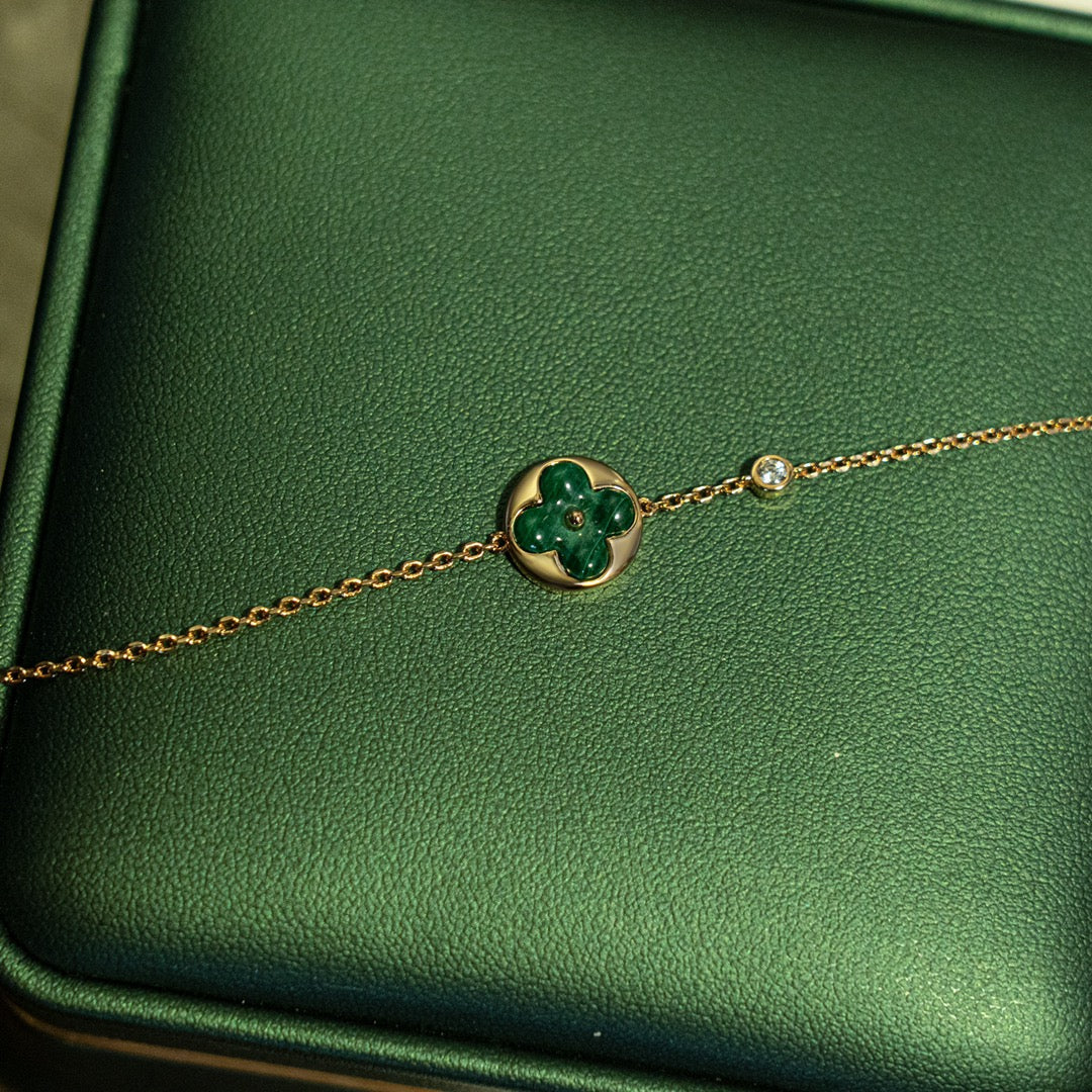GlowSUN MALACHITE 1 DIAMOND PINK GOLD BRACELET