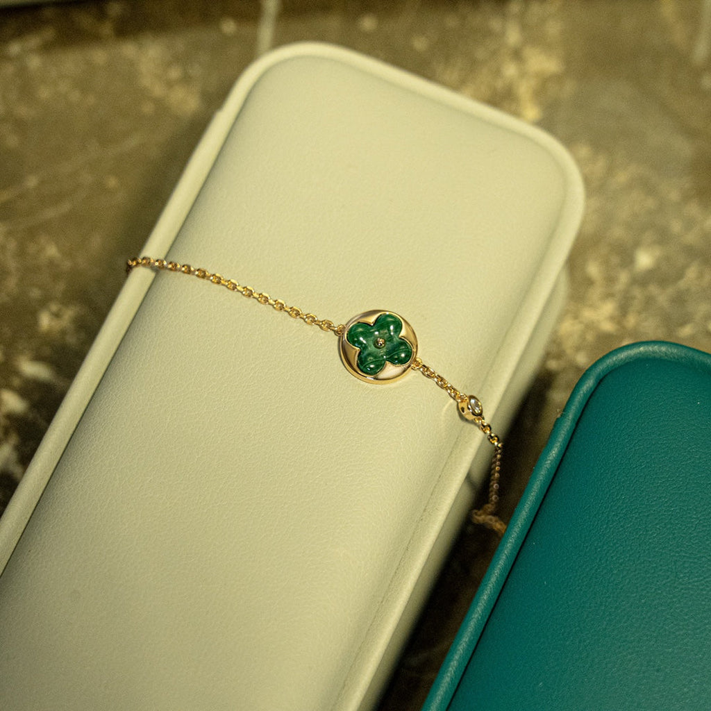 GlowSUN MALACHITE 1 DIAMOND PINK GOLD BRACELET