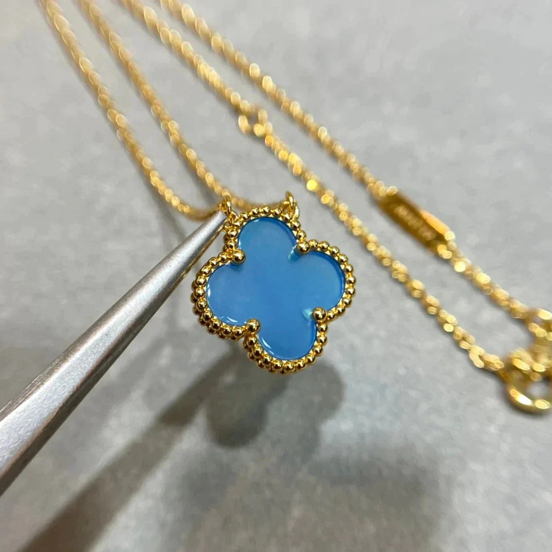 ¡®Glow¡¯CLOVER 15MM BLUE AGATE NECKLACE
