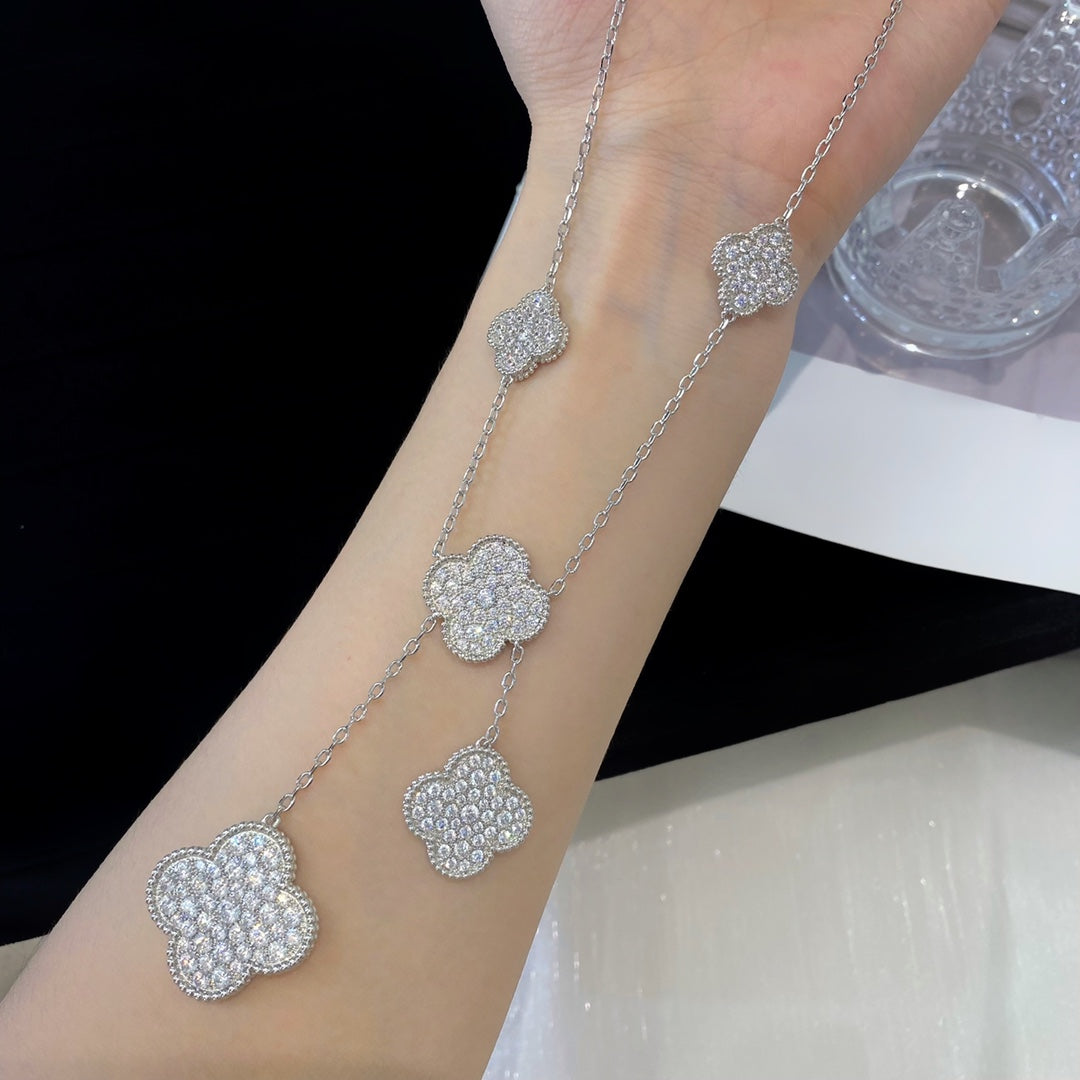 ¡®Glow¡¯CLOVER 5 MOTIFS SILVER DIAMONDS NECKLACE