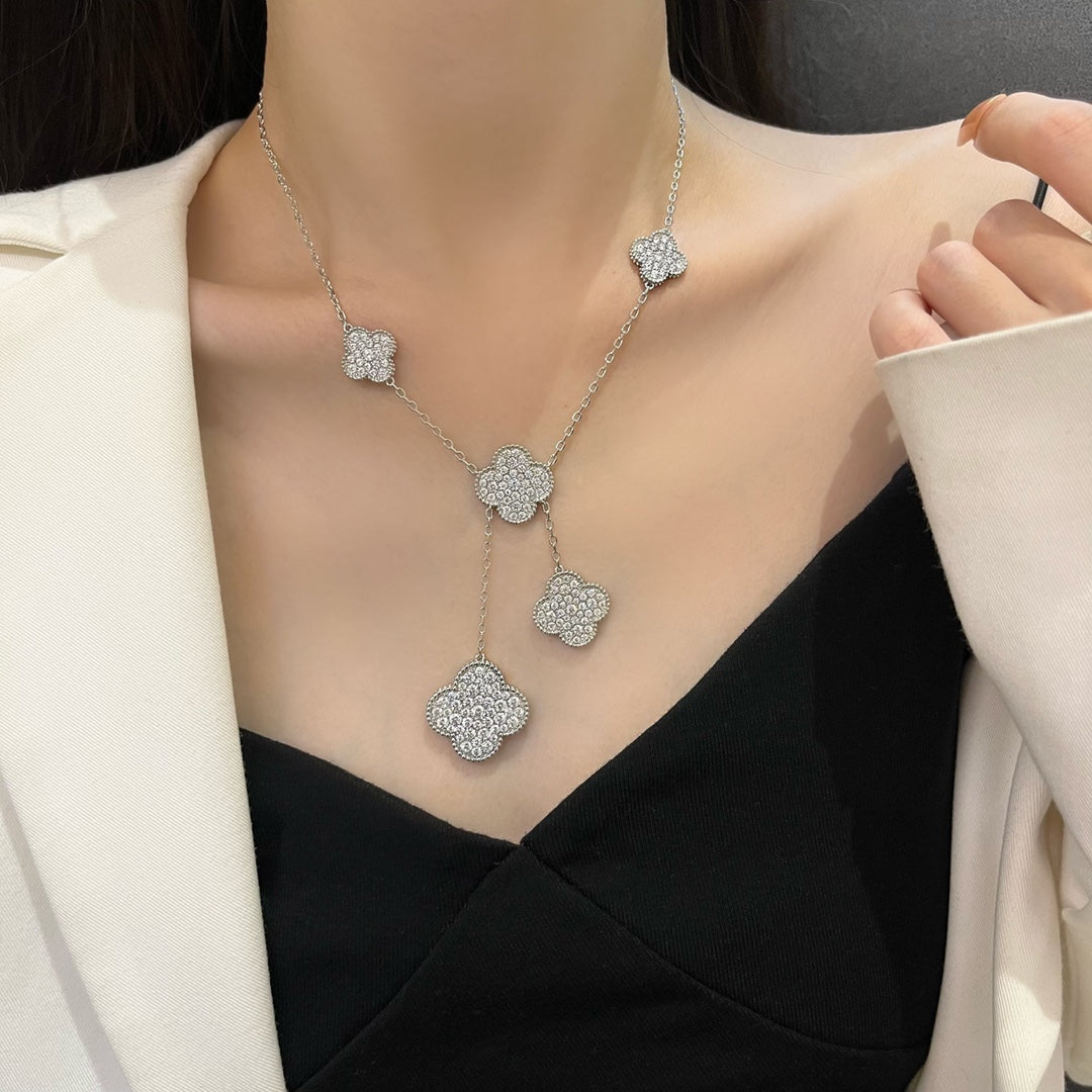 ¡®Glow¡¯CLOVER 5 MOTIFS SILVER DIAMONDS NECKLACE