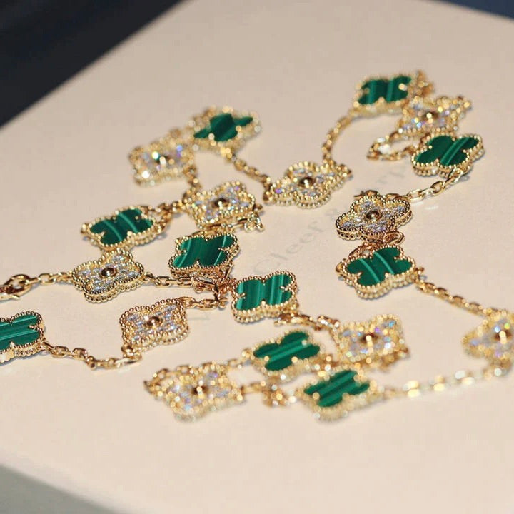 ¡®Glow¡¯CLOVER 20 MOTIFS MALACHITE DIAMOND NECKLACE