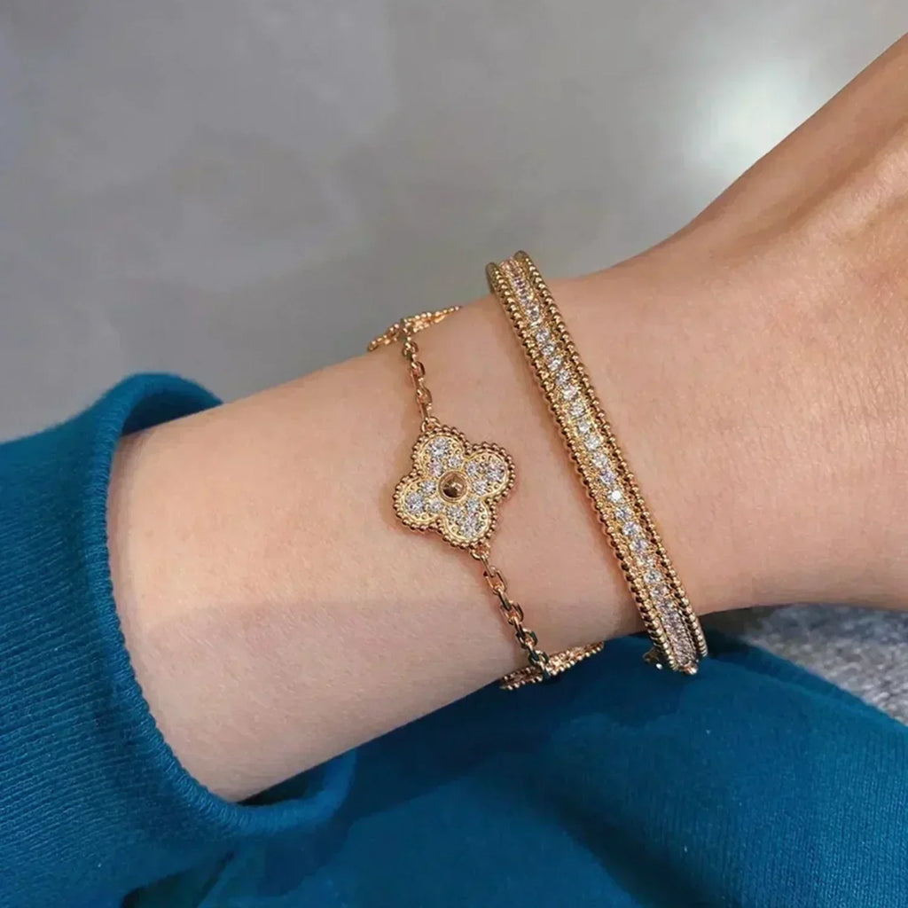 [Glow Jewelry] CLOVER 5 MOTIF FULL DIAMOND BRACELET COLLECTION