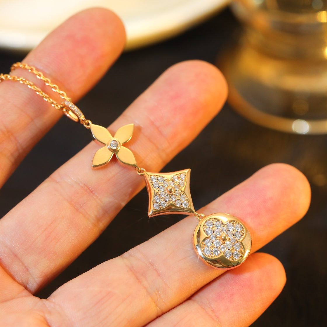 GlowSTAR AND SUN DIAMOND PINK GOLD NECKLACE
