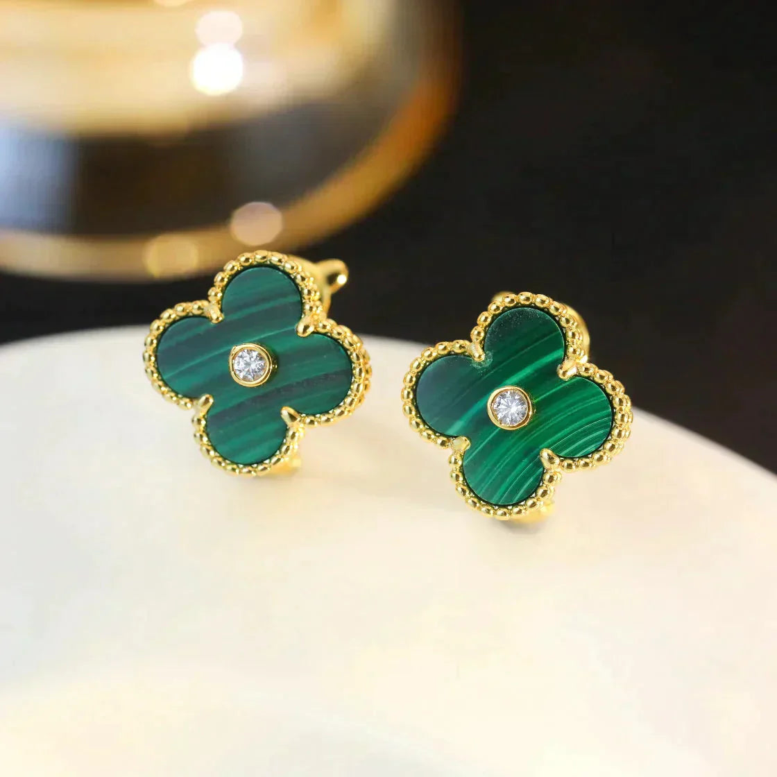 ¡®Glow¡¯CLOVER MEDIUM 1 MOTIFS MALACHITE DIAMOND EARRINGS