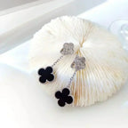 ¡®Glow¡¯CLOVER 2 MOTIFS  DIAMOND ONYX EARRINGS SILVER