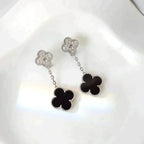 ¡®Glow¡¯CLOVER 2 MOTIFS  DIAMOND ONYX EARRINGS SILVER