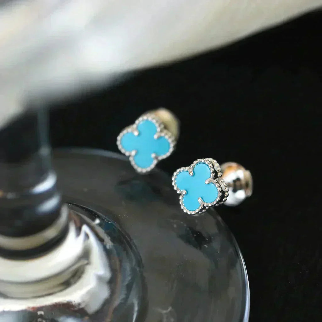 ¡®Glow¡¯CLOVER MINI 9.5MM ONYX STUD EARRINGS SILVER