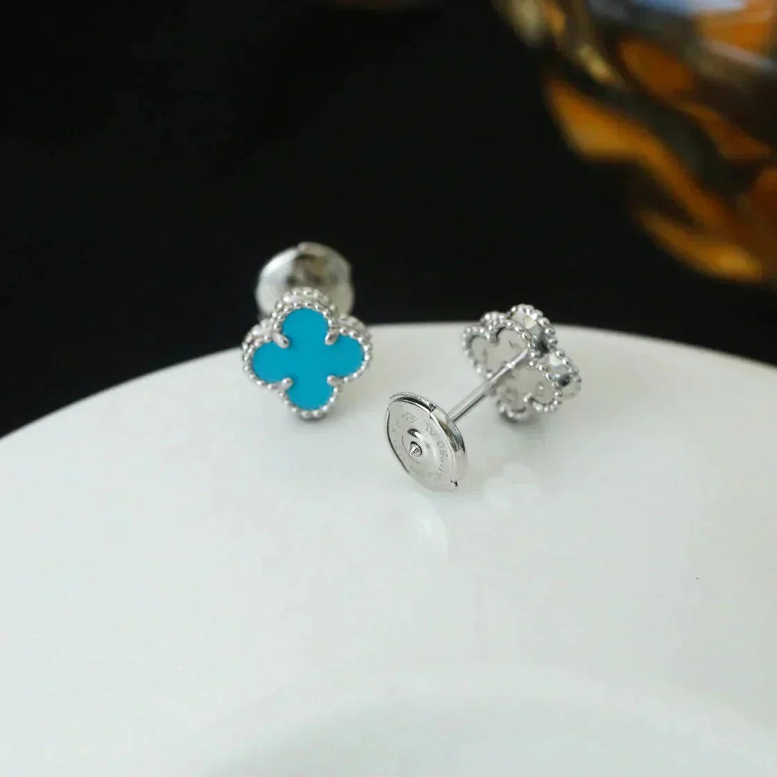 ¡®Glow¡¯CLOVER MINI 9.5MM ONYX STUD EARRINGS SILVER