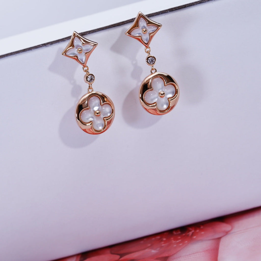 GlowSTAR AND SUN PINK GOLD MOP DROP EARRINGS