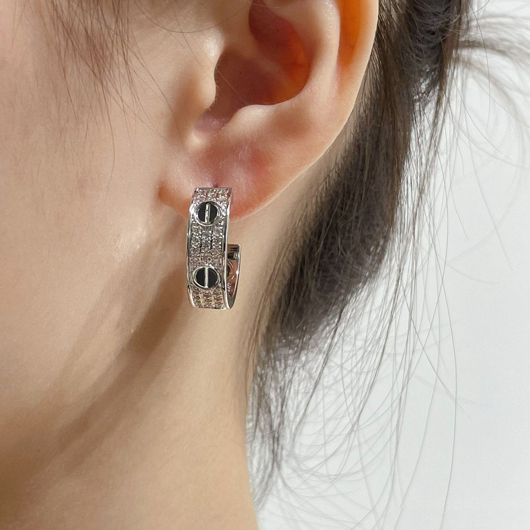 GlowLOVE CERAMIC DIAMOND PAVED SILVER EARRINGS