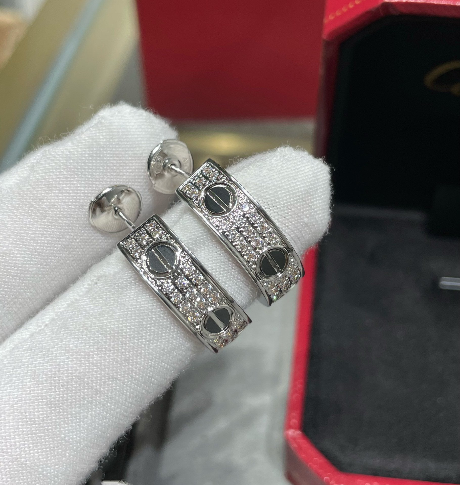 GlowLOVE CERAMIC DIAMOND PAVED SILVER EARRINGS