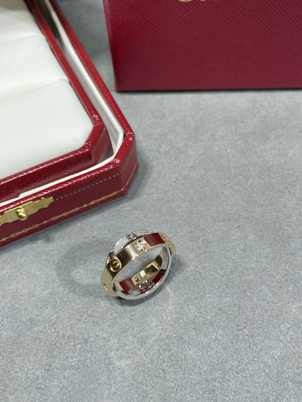 GlowLOVE PINK GOLD SILVER DIAMOND DOUBLE RING