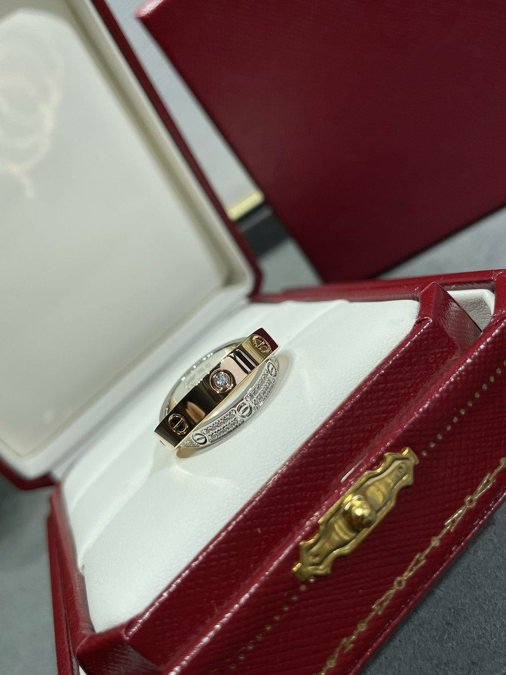 GlowLOVE PINK GOLD SILVER DIAMOND DOUBLE RING