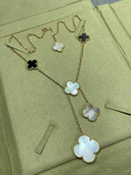 ¡®Glow¡¯CLOVER 6 MOTIF MOP ONYX GOLD NECKLACE