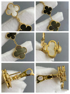 ¡®Glow¡¯CLOVER 3 MOTIF MOP ONYX DARK MOP PINK GOLD EARRINGS
