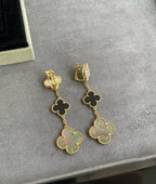 ¡®Glow¡¯CLOVER 3 MOTIF MOP ONYX DARK MOP PINK GOLD EARRINGS