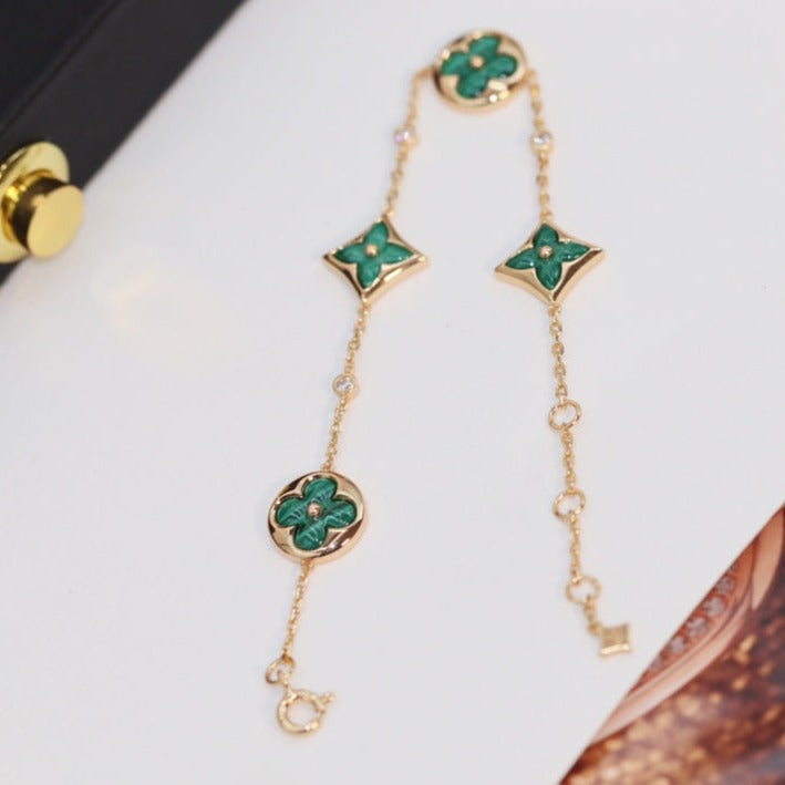 GlowSTAR AND SUN 4 MOTIF PINK GOLD MALACHITE BRACELET