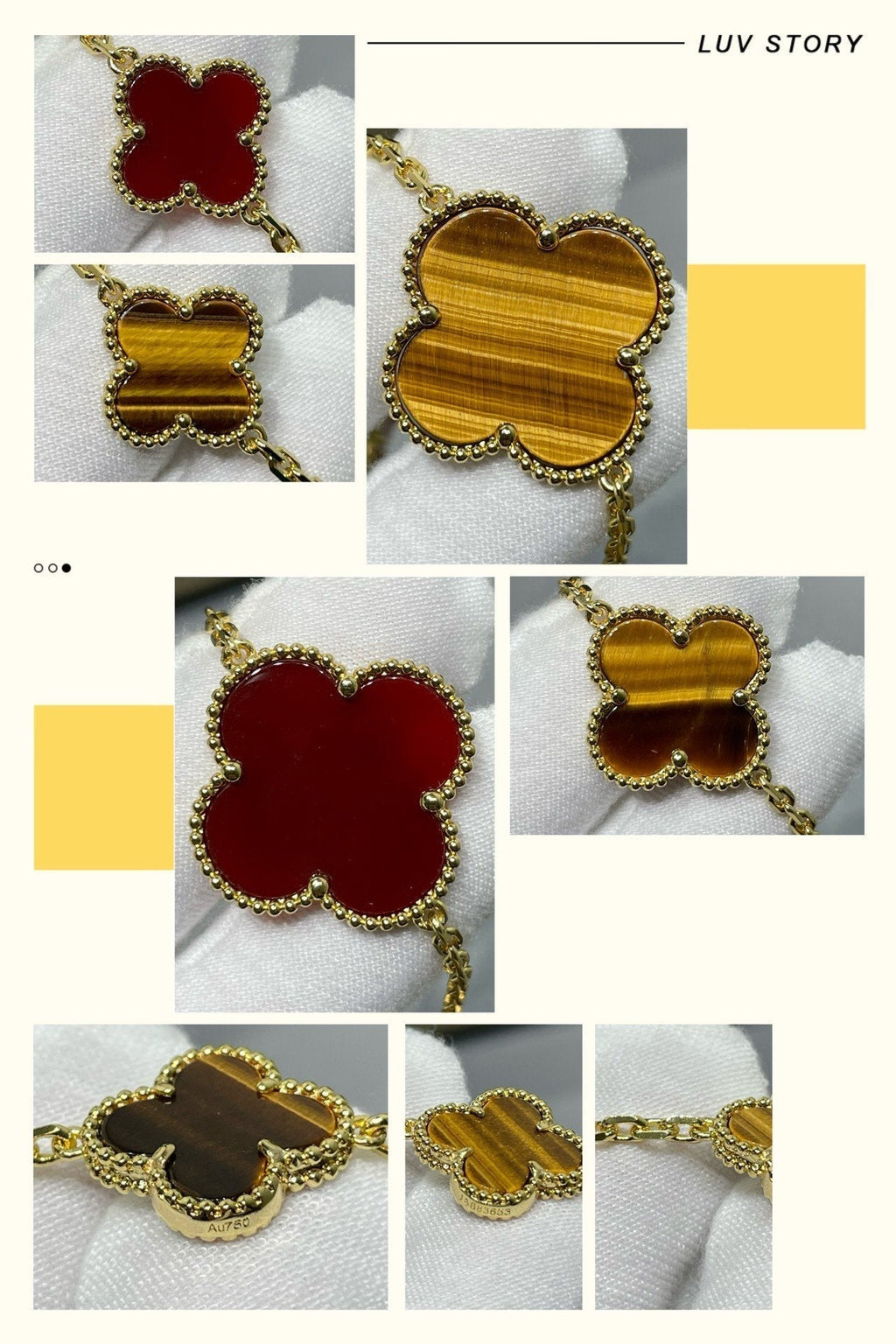 ¡®Glow¡¯CLOVER 16 MOTIF CARNELIAN TIGER EYE ROSE GOLD NECKLACE