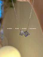 ¡®Glow¡¯PERLEE DOUBLE PENDANT SILVER DIAMOND NECKLACE
