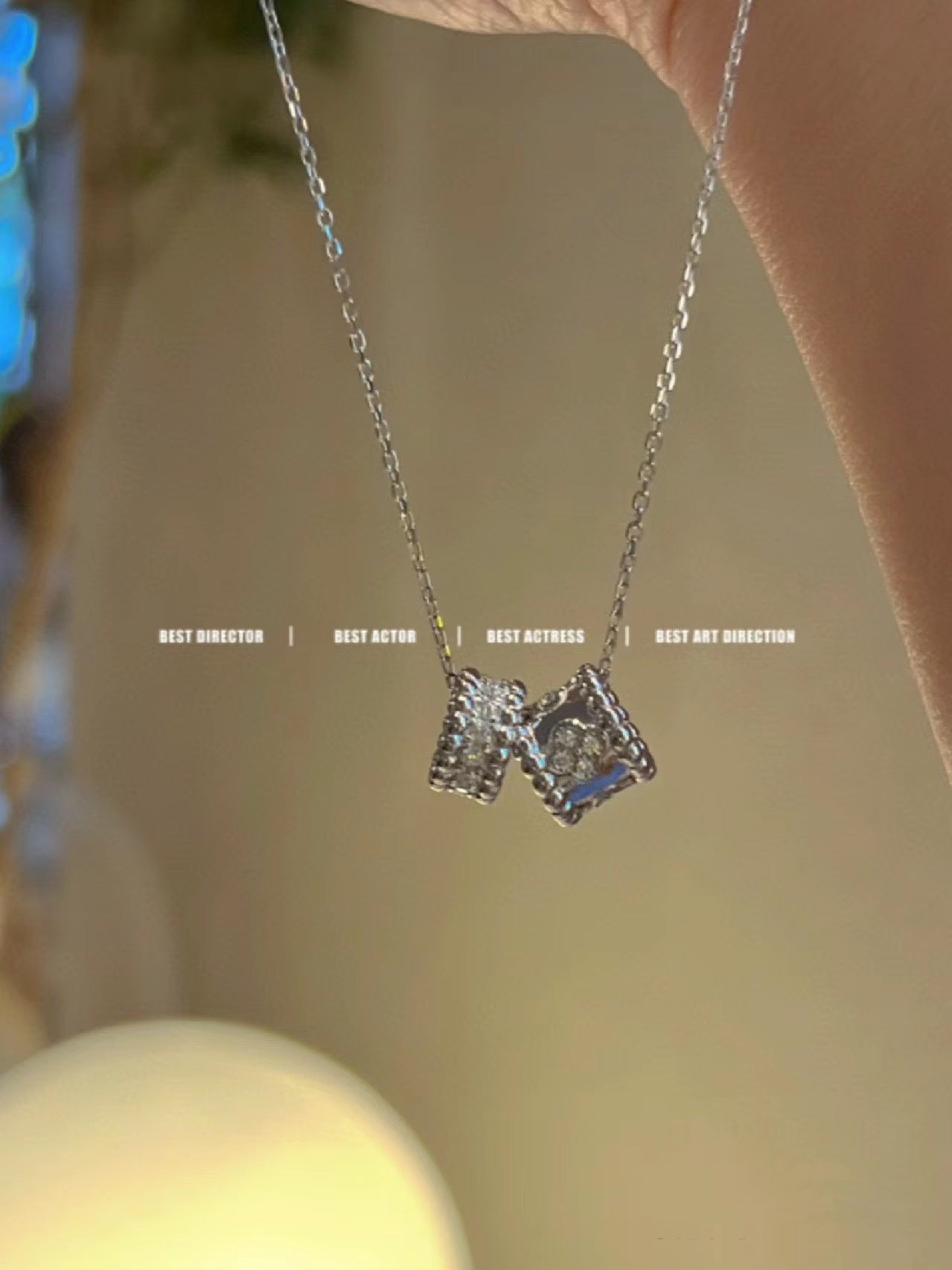 ¡®Glow¡¯PERLEE DOUBLE PENDANT SILVER DIAMOND NECKLACE