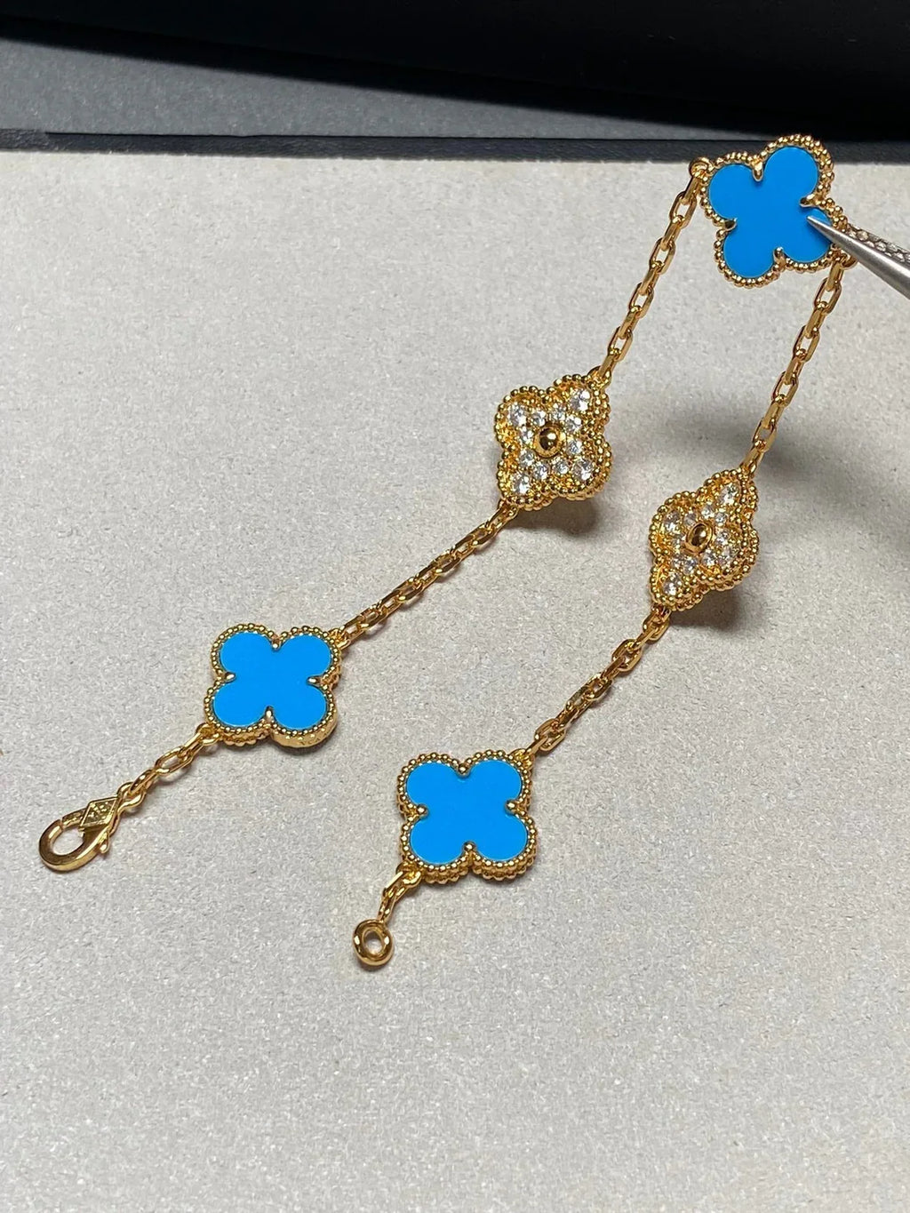 [Glow]New  CLOVER 5 MOTIF BLUE AGATE BRACELET COLLECTION
