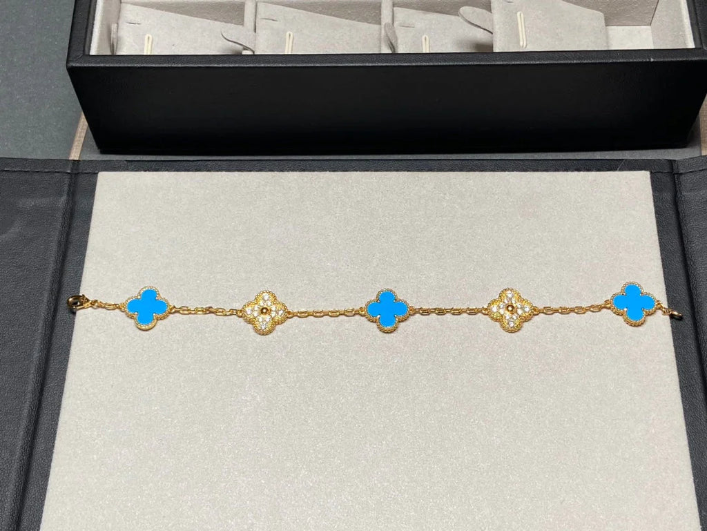 [Glow Jewelry] CLOVER 5 MOTIF BLUE AGATE BRACELET COLLECTION