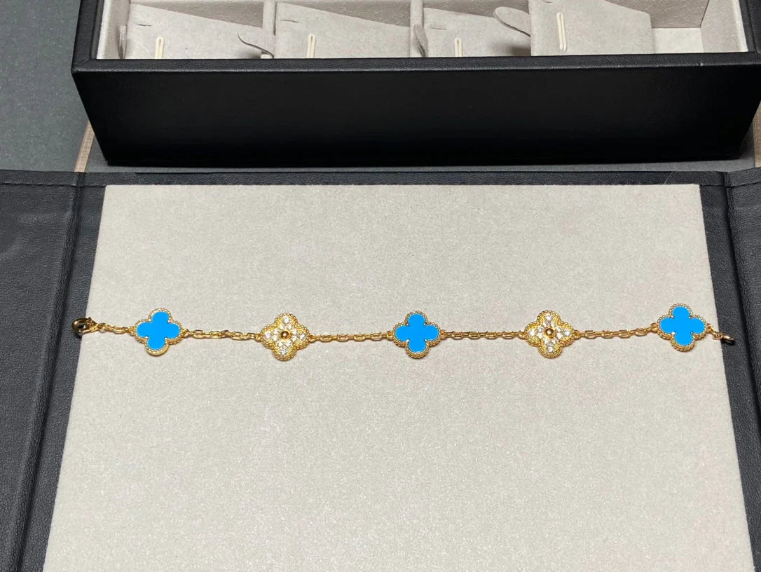 [Glow Jewelry] CLOVER 5 MOTIF BLUE AGATE BRACELET COLLECTION