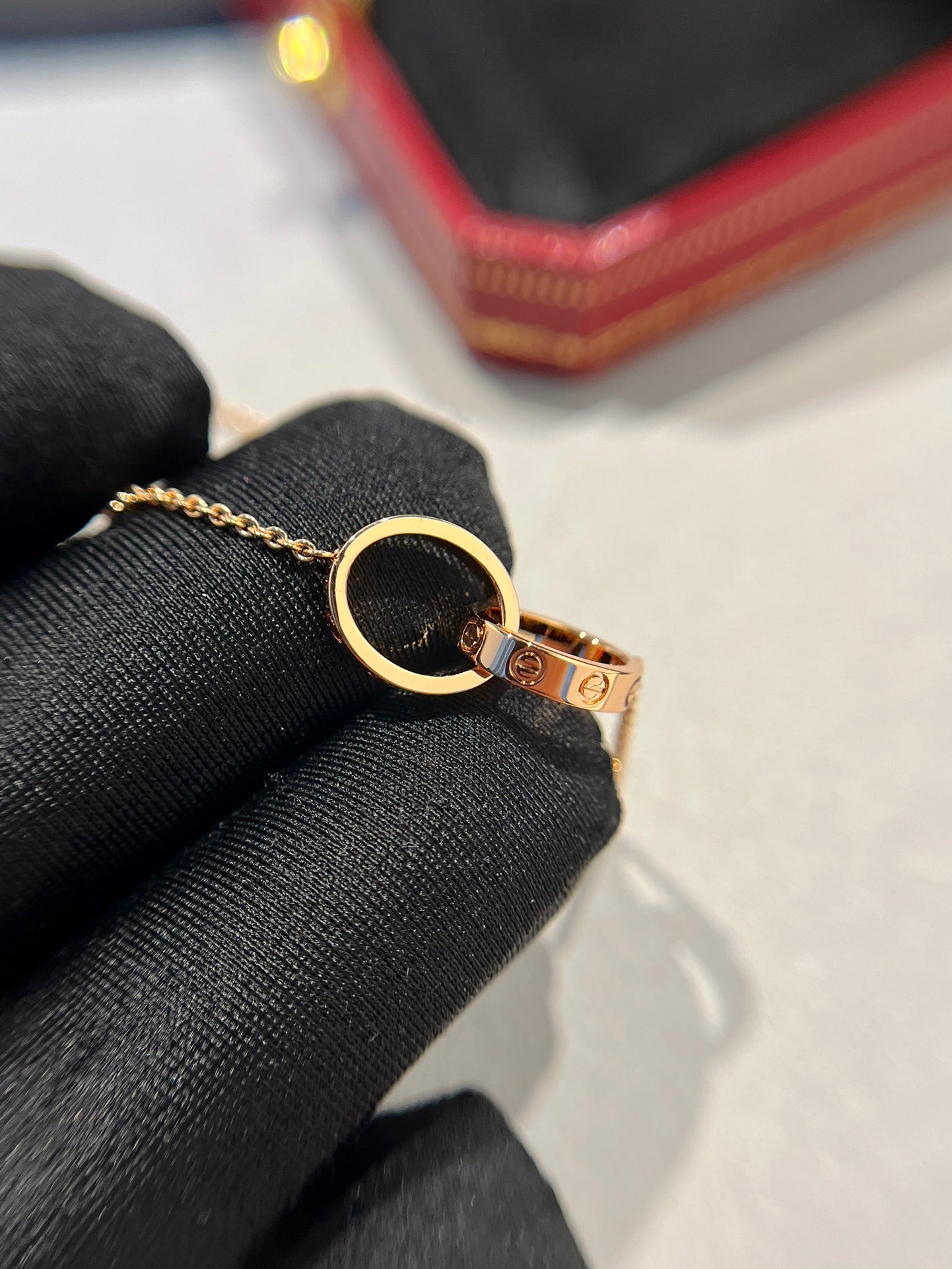 GlowLOVE NECKLACE DOUBLE RING PINK GOLD