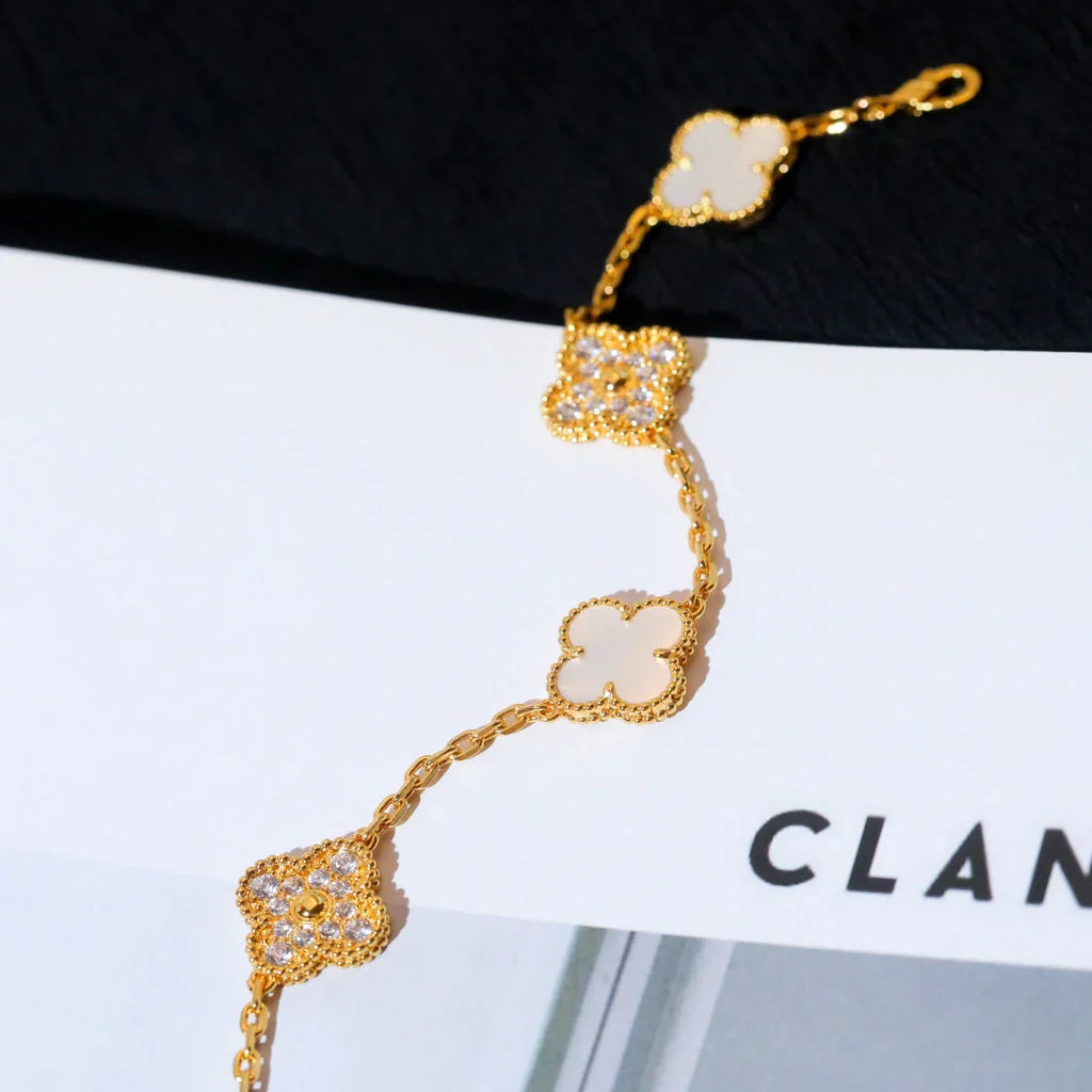 [Glow]New CLOVER WHITE PEARL MOP 5 MOTIF BRACELET COLLECTION