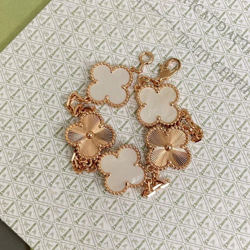 [Glow Jewelry]CLOVER WHITE PEARL MOP 5 MOTIF BRACELET COLLECTION