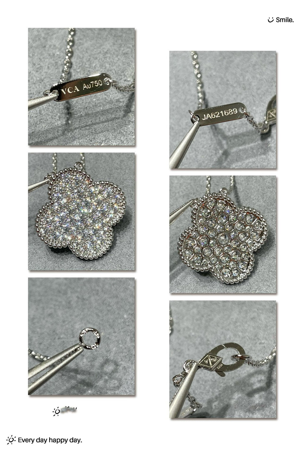 ¡®Glow¡¯CLOVER 25MM LARGE PENDANT DIAMOND PAVED SILVER NECKLACE