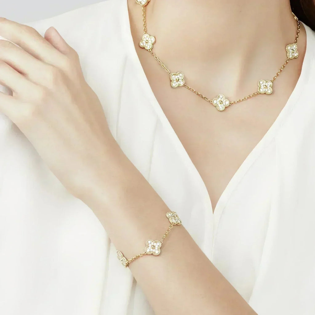 [Glow]New  CLOVER 5 MOTIF FULL DIAMOND BRACELET COLLECTION