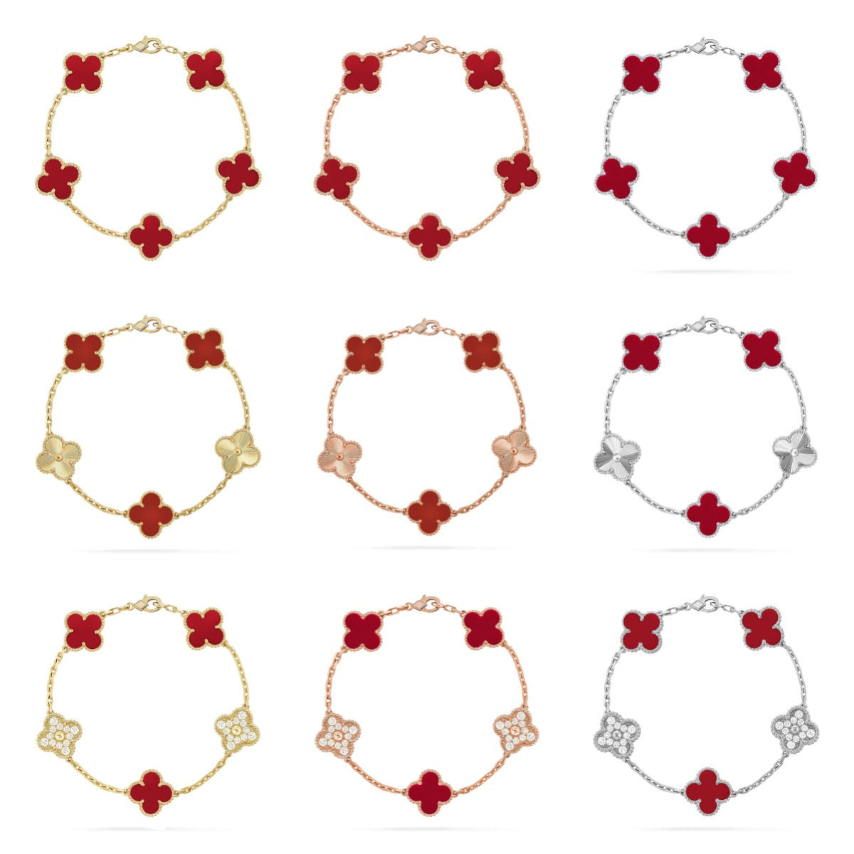 [Glow]New  CLOVER 5 MOTIF RED CORNELIAN BRACELET COLLECTION