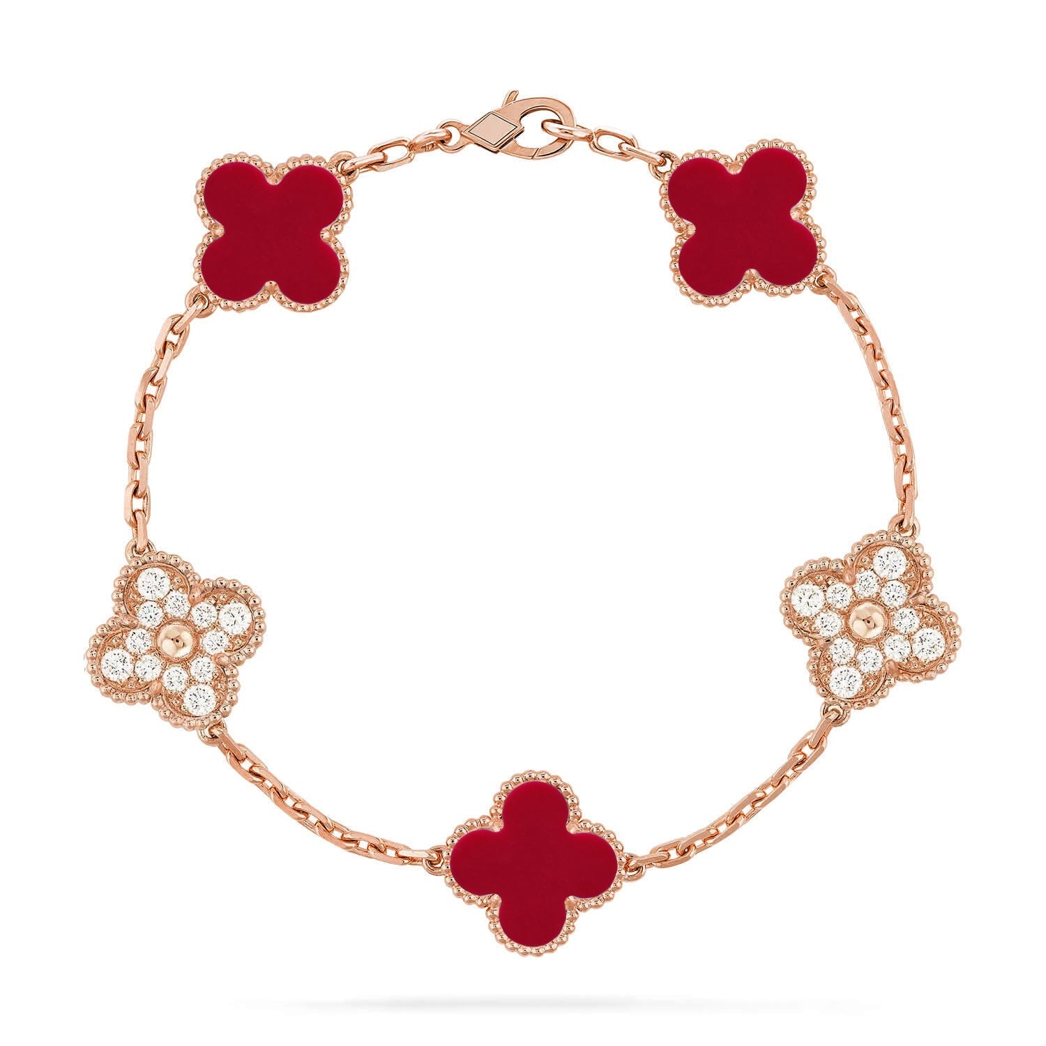 [Glow]New  CLOVER 5 MOTIF RED CORNELIAN BRACELET COLLECTION