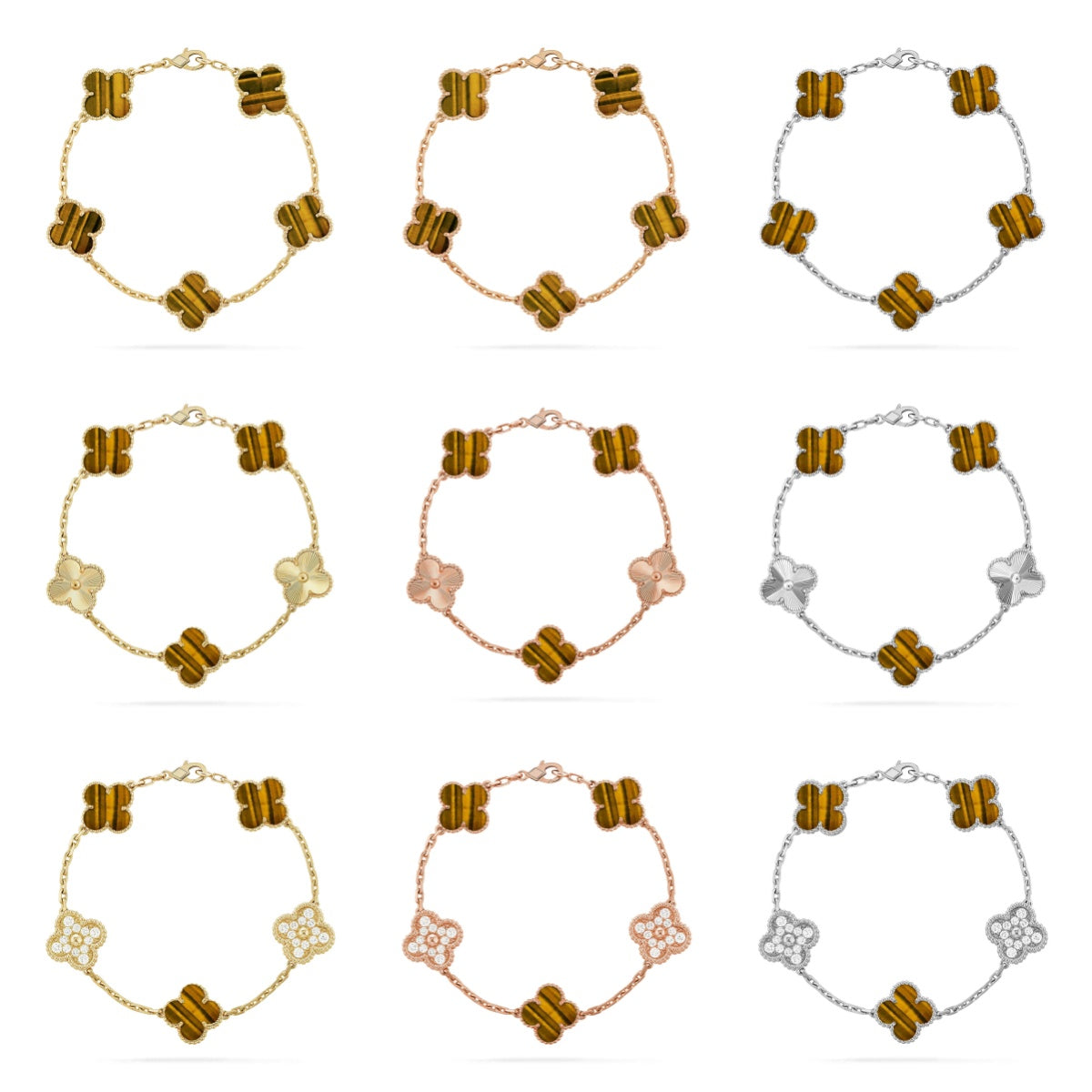 [Glow]New  CLOVER 5 MOTIFS TIGER EYE BRACELET COLLECTION