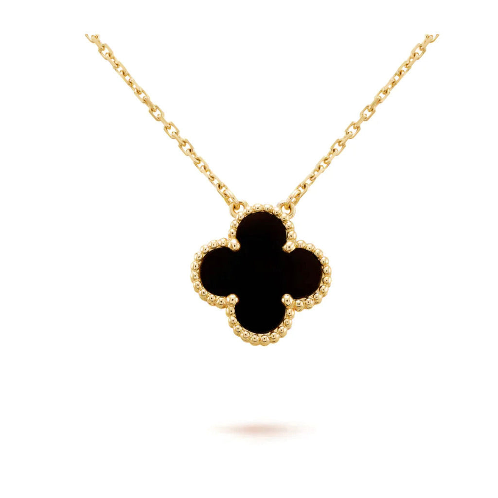 ¡®Glow¡¯CLOVER 15MM BLACK ONYX SINGLE FLOWER NECKLACE