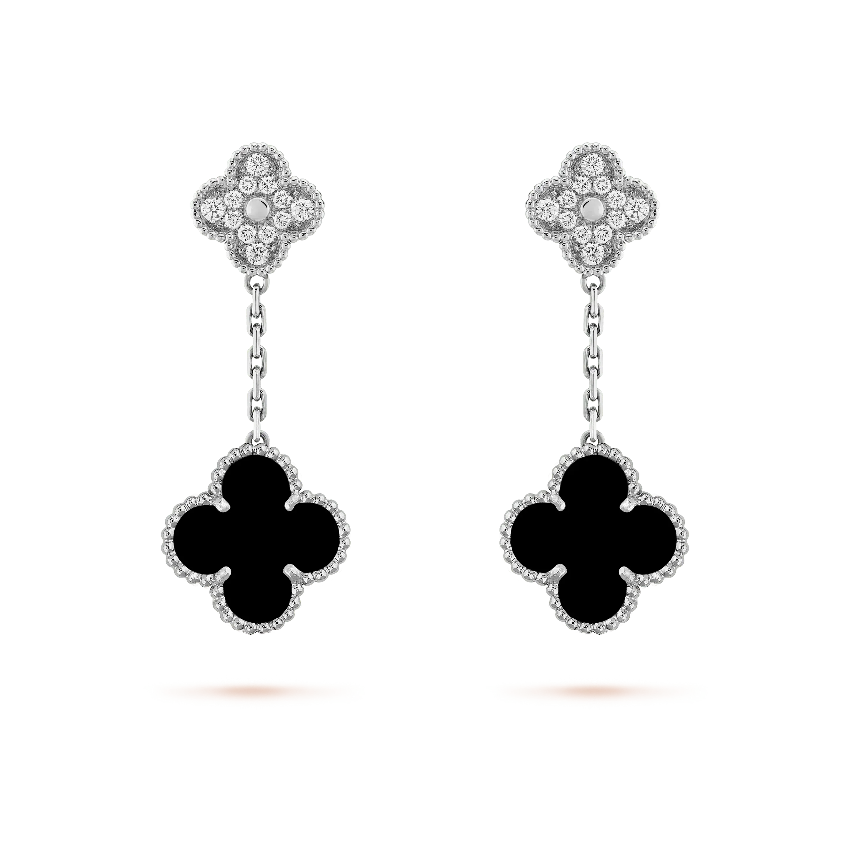 ¡®Glow¡¯CLOVER 2 MOTIFS  DIAMOND ONYX EARRINGS SILVER