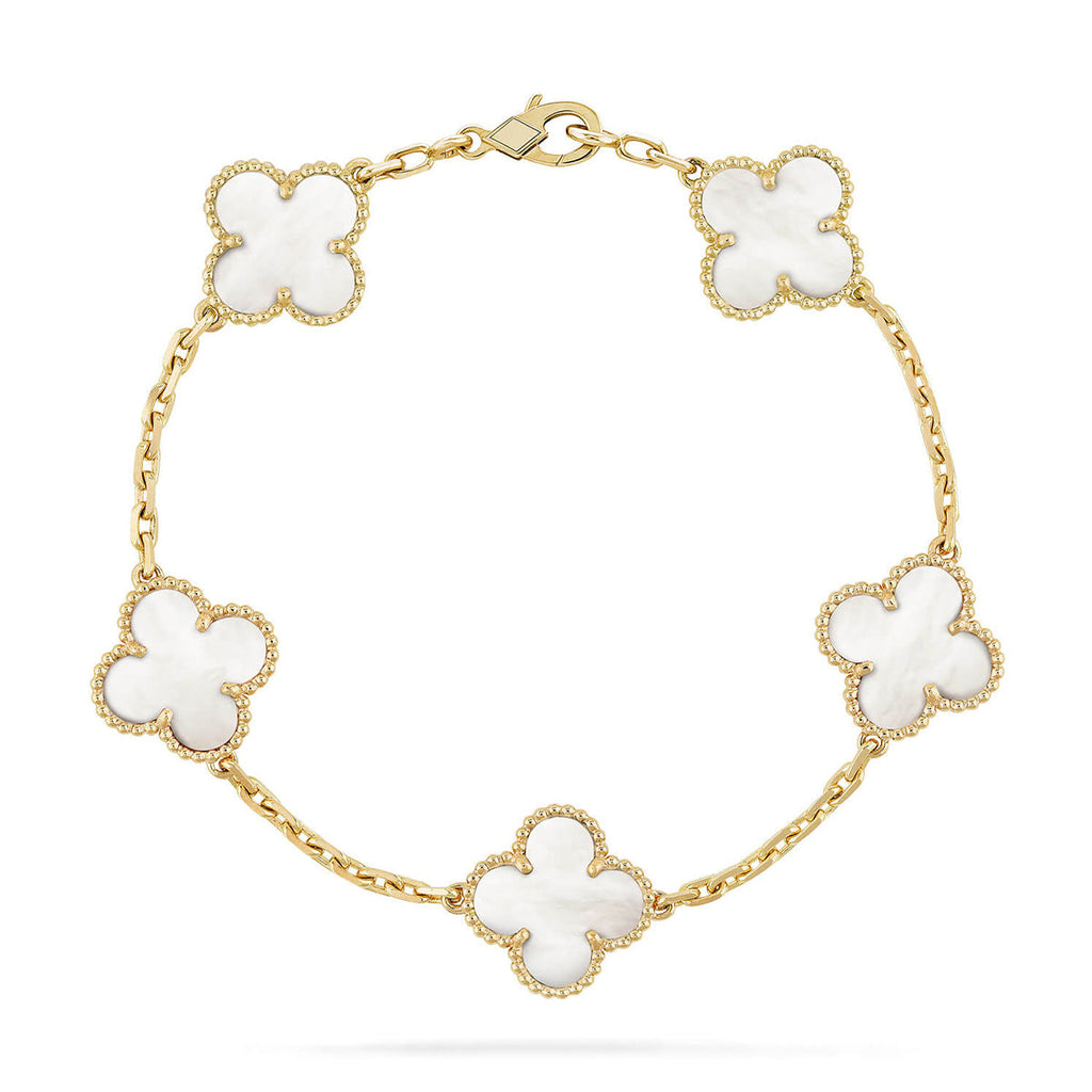 [Glow Jewelry]CLOVER WHITE PEARL MOP 5 MOTIF BRACELET COLLECTION