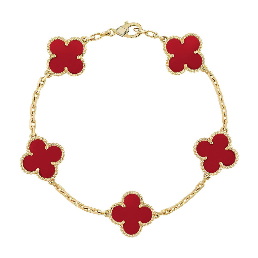 [Glow]New  CLOVER 5 MOTIF RED CORNELIAN BRACELET COLLECTION