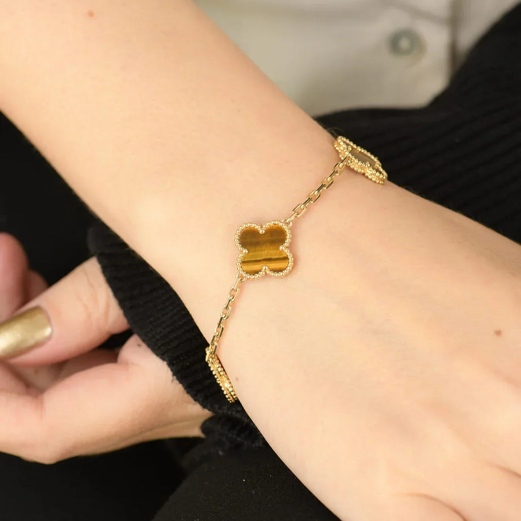 [Glow]New  CLOVER 5 MOTIFS TIGER EYE BRACELET COLLECTION